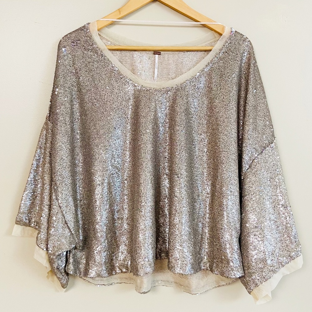 Free People Champagne Dreams Sequin Party Blouse - Picture 2 of 11